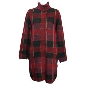 Oriana Coat Plaid Knit Mock Neck Alpaca Retro Mod Long Cardigan Coatigan
